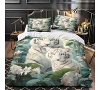 ZAWPPEUIO 3D Design Printed 3PCs Bedding Set White Tiger Comforter Cover Home Decor Hidden Zipper Extra Soft Breathable for Teens,Boys,Girls Fantasy Wildlife Duvet Cover Single（135x200cm）