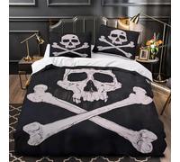 ZAWPPEUIO 3D Print 3 Pcs Bedding Set Bed Decor Hidden Zipper Super Skull Bones Comforter Cover Breathable All Season for Girls,Kids,Teens gothic Horror Quilt Cover Double（200x200cm）