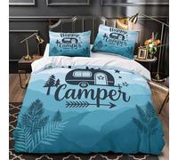 ZAWPPEUIO 3D Print 3 Pcs Bedding Set Bed Decor Zipper Closure Super Happy Camper Quilt Cover Hypoallergenic All Season for Adults,Boys,Children Outdoor Camping Duvet Cover Single（140x200cm）