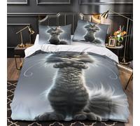 ZAWPPEUIO 3D Print 3 Pcs Bedding Set Bedroom Decor Zipper Closure Design Angry Cat Coon Comforter Cover Easy Care Machine Washable for Teens,Youth,Boys furry Animated Quilt Cover Double（200x200cm）