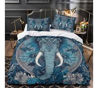 ZAWPPEUIO 3D Print 3 Pcs Bedding Set Home Decor Zipper Extra Soft Elephant Mandala Duvet Cover Hypoallergenic Anti-allergic for Girls,Boys,Children Blue Floral Comforter Cover King（220x240cm）