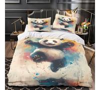ZAWPPEUIO 3D Print 3 Pcs Bedding Set Room Decor Hidden Zipper Ultra Cute Panda Joy Comforter Cover Hypoallergenic Easy Care for Kids,Youth,Teens watercolor Playful Quilt Cover King（220x240cm）