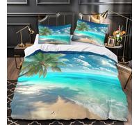 ZAWPPEUIO 3D Print 3-Piece Bedding Set Bed Decor Hidden Zipper Super Tropical Beach Quilt Cover Washable Wrinkle-Resistant for Youth,Kids,Women sunny Vacation Duvet Cover Single（135x200cm）