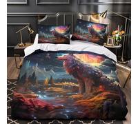 ZAWPPEUIO 3D Print 3-Piece Bedding Set Bedroom Decor Hidden Zipper Super Fantasy Wolf Standing Comforter Cover Washable Hypoallergenic for Girls,Kids,Teenagers Quilt Cover Double（200x200cm）