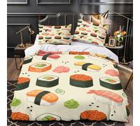 ZAWPPEUIO 3D Print 3-Piece Bedding Set Bedroom Decor Hidden Zipper Super Soft Sushi Rolls Duvet Cover Breathable Machine Washable for Girls,Boys,Youth Japanese Food Comforter Cover King（220x240cm）