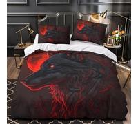 ZAWPPEUIO 3D Print 3-Piece Bedding Set Home Decor Ultra RedMoonWolf Quilt Cover Breathable Anti-allergic for Adults,Kids,Teenagers Fantasy Duvet Cover Super king（260x220cm）