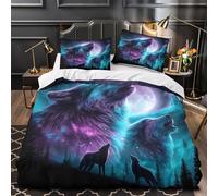 ZAWPPEUIO 3D Print 3-Piece Bedding Set Room Decor Design Wolf Howling Quilt Cover Washable Wrinkle-Resistant for Kids,Women,Teenagers Fantasy Night Duvet Cover Single（135x200cm）