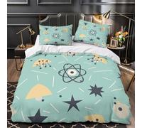 ZAWPPEUIO 3D Print 3 Pieces Bedding Set Bed Decor Hidden Zipper Extra Atomic Comforter Cover Hypoallergenic Machine Washable for Girls,Teens,Adults Retro Scifi Quilt Cover Single（140x200cm）
