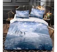 ZAWPPEUIO 3D Print 3 Pieces Bedding Set Bed Decor Zipper Closure Design Antarctic Penguins Comforter Cover Washable All Season for Teens,Adults,Kids Wildlife Nature Quilt Cover Double（200x200cm）