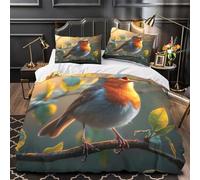 ZAWPPEUIO 3D Print 3 Pieces Bedding Set Bedroom Decor Zipper Closure Design Robin Bird Singing Duvet Cover Durable Easy Care for Teenagers,Women,Boys Nature Wildlife Comforter Cover King（220x240cm）