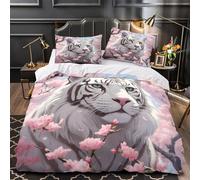 ZAWPPEUIO 3D Print 3 Pieces Bedding Set Home Decor Extra White Tiger Quilt Cover Breathable Wrinkle-Resistant for Adults,Boys,Teens Fantasy Duvet Cover Single（135x200cm）