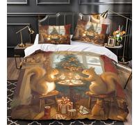 ZAWPPEUIO 3D Print 3 Pieces Bedding Set Room Decor Zipper Extra Christmas Squirrels Comforter Cover Breathable Wrinkle-Resistant for Youth,Boys,Children holiday Cozy Quilt Cover Super king（260x220cm）