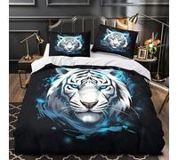 ZAWPPEUIO 3D Print 3 Pieces Bedding Set Room Decor Zipper Extra Soft White Tiger Comforter Cover Breathable Wrinkle-Resistant for Youth,Boys,Children digital Quilt Cover Single（135x200cm）