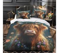 ZAWPPEUIO 3D Print 3PCs Bedding Set Bed Decor Super Highland Cow Comforter Cover Hypoallergenic Machine Washable for Teens,Boys,Children Floral Crown Quilt Cover King（220x240cm）