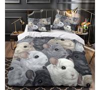 ZAWPPEUIO 3D Print 3PCs Bedding Set Bed Decor Zipper Closure Design Chinchilla Group Quilt Cover Washable Anti-allergic for Adults,Kids,Women Soft Animal Duvet Cover King（220x240cm）