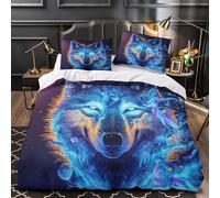 ZAWPPEUIO 3D Print 3PCs Bedding Set Bed Decor Zipper Closure Design Cosmic Wolf Quilt Cover Durable Machine Washable for Youth,Adults,Teens digital Fantasy Duvet Cover King（220x240cm）