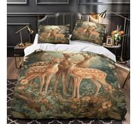 ZAWPPEUIO 3D Print 3PCs Bedding Set Bed Decor Zipper Closure Design Deer Family Quilt Cover Washable Anti-allergic for Adults,Kids,Women Forest Wildlife Duvet Cover Single（140x200cm）