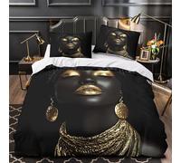 ZAWPPEUIO 3D Print 3PCs Bedding Set Bed Decor Zipper Closure Design Golden Makeup Quilt Cover Durable Machine Washable for Youth,Adults,Teens African Elegance Duvet Cover King（220x240cm）