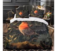 ZAWPPEUIO 3D Print 3PCs Bedding Set Bed Decor Zipper Closure Design Robin Bird Flying Quilt Cover Washable Anti-allergic for Adults,Kids,Women Nature Duvet Cover Double（200x200cm）