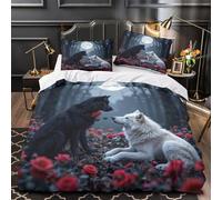 ZAWPPEUIO 3D Print 3PCs Bedding Set Bedroom Decor Design Extra Black Wolf Duvet Cover Washable Hypoallergenic for Youth,Teenagers,Adults Fantasy Forest Comforter Cover Single（135x200cm）