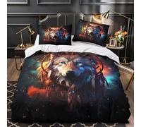 ZAWPPEUIO 3D Print 3PCs Bedding Set Bedroom Decor Extra Wolf Spirit Comforter Cover Breathable Wrinkle-Resistant for Girls,Teens,Boys Fantasy Quilt Cover Super king（260x220cm）