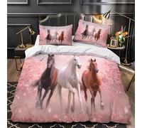 ZAWPPEUIO 3D Print 3PCs Bedding Set Home Decor Design Extra Horses Galloping Duvet Cover Durable Anti-allergic for Teenagers,Teens,Girls Pastoral Nature Comforter Cover Single（140x200cm）
