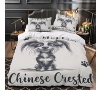ZAWPPEUIO 3D Print 3PCs Bedding Set Home Decor Zipper Closure Super Soft Chinese Crested Duvet Cover Breathable All Season for Children,Teenagers,Women Dog Comforter Cover Double（200x200cm）