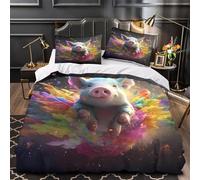 ZAWPPEUIO 3D Print 3PCs Bedding Set Room Decor Zipper Extra Soft Cute Pig Flying Comforter Cover Hypoallergenic All Season for Adults,Kids,Teens Fantasy Colorful Quilt Cover King（220x240cm）