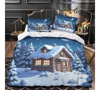 ZAWPPEUIO 3D Print 3PCs Bedding Set Room Decor Zipper Extra Soft Snowy Cabin Night Comforter Cover Durable Hotel Quality for Kids,Teenagers,Adults Christmas Cozy Quilt Cover Double（200x200cm）
