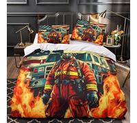 ZAWPPEUIO 3D Printed 3 Pcs Bedding Set Bed Decor Extra Firefighter in Action Comforter Cover Hypoallergenic Machine Washable for Girls,Teens,Adults emergency Rescue Quilt Cover Super king（260x220cm）