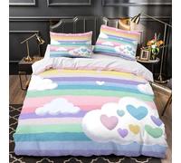 ZAWPPEUIO 3D Printed 3 Pcs Bedding Set Bed Decor Hidden Zipper Extra Rainbow Stripes Comforter Cover Hypoallergenic Machine Washable for Girls,Teens,Adults Pastel He Quilt Cover Double（200x200cm）