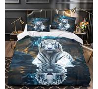 ZAWPPEUIO 3D Printed 3 Pcs Bedding Set Bed Decor Hidden Zipper Super Soft White Tiger Quilt Cover Durable Wrinkle-Resistant for Adults,Kids,Teenagers Wild Animal Duvet Cover Double（200x200cm）