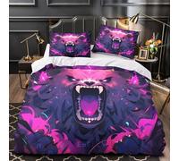 ZAWPPEUIO 3D Printed 3 Pcs Bedding Set Bed Decor Zipper Closure Design Angry Bear Comforter Cover Washable All Season for Teens,Adults,Kids digital Fantasy Quilt Cover Double（200x200cm）