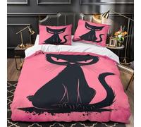 ZAWPPEUIO 3D Printed 3 Pcs Bedding Set Bed Decor Zipper Closure Design Angry Black Cat Comforter Cover Washable All Season for Teens,Adults,Kids coon Quilt Cover Double（200x200cm）