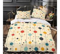 ZAWPPEUIO 3D Printed 3 Pcs Bedding Set Bed Decor Zipper Closure Design Retro Geometric Comforter Cover Washable All Season for Teens,Adults,Kids Midcentury Modern Quilt Cover Super king（260x220cm）