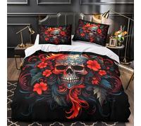 ZAWPPEUIO 3D Printed 3 Pcs Bedding Set Bed Decor Zipper Closure Design Super Soft Skull Quilt Cover Washable Anti-allergic for Adults,Kids,Women FloralGothic Duvet Cover Super king（260x220cm）