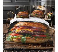 ZAWPPEUIO 3D Printed 3 Pcs Bedding Set Bedroom Decor Zipper Closure Super Burger with Bacon Comforter Cover Washable Wrinkle-Resistant for Teens,Boys,Women Cheesy Gourmet Quilt Cover King（220x240cm）
