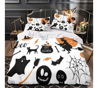 ZAWPPEUIO 3D Printed 3 Pcs Bedding Set Home Decor Design Extra Halloween Icons Comforter Cover Hypoallergenic All Season for Kids,Adults,Teenagers spooky Coon Quilt Cover Double（200x200cm）