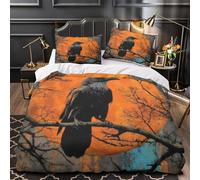 ZAWPPEUIO 3D Printed 3 Pcs Bedding Set Home Decor Design Extra Raven Perched Comforter Cover Hypoallergenic All Season for Kids,Adults,Teenagers Halloween Night Quilt Cover Single（135x200cm）
