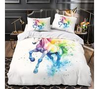 ZAWPPEUIO 3D Printed 3 Pcs Bedding Set Home Decor Hidden Zipper Super Soft Rainbow Horse Comforter Cover Durable Anti-allergic for Girls,Teens,Adults vibrant Watercolor Quilt Cover Single（135x200cm）