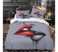 ZAWPPEUIO 3D Printed 3 Pcs Bedding Set Home Decor Zipper Closure Extra Red Lips Kiss Duvet Cover Hypoallergenic All Season for Adults,Children,Teens istic Comforter Cover King（220x240cm）