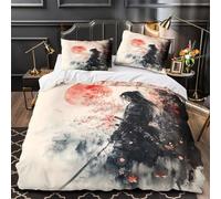 ZAWPPEUIO 3D Printed 3 Pcs Bedding Set Home Decor Zipper Closure Extra Samurai Warrior Duvet Cover Durable Anti-allergic for Adults,Youth,Teens Japanese Ink Painting Comforter Cover Single（135x200cm）