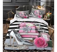 ZAWPPEUIO 3D Printed 3 Pcs Bedding Set Room Decor Design Ultra Elegant Beauty Gifts Comforter Cover Hypoallergenic Breathable for Teens,Boys,Children Paris Chic Life Quilt Cover Single（140x200cm）