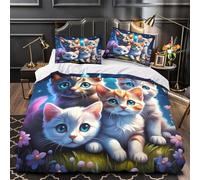 ZAWPPEUIO 3D Printed 3 Pcs Bedding Set Room Decor Zipper Closure Design Extra Cute Kitten Group Quilt Cover Breathable All Season for Adults,Kids,Youth Coon Fantasy Duvet Cover Single（135x200cm）