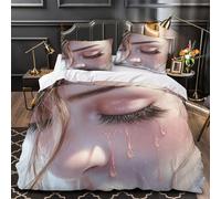 ZAWPPEUIO 3D Printed 3 Pcs Bedding Set Room Decor Zipper Closure Design Extra Soft Woman Crying Quilt Cover Breathable All Season for Adults,Kids,Youth digital Duvet Cover Double（200x200cm）