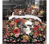 ZAWPPEUIO 3D Printed 3 Pcs Bedding Set Room Decor Zipper Ultra Soft Floral Skull Quilt Cover Durable Easy Care for Adults,Teenagers,Boys Vintage Floral Duvet Cover King（220x240cm）