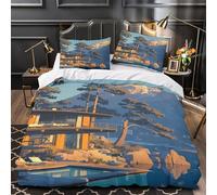 ZAWPPEUIO 3D Printed 3 Pcs Bedding Set Room Decor Zipper Ultra Soft Modern Villa Quilt Cover Durable Easy Care for Adults,Teenagers,Boys Contemporary Mountain Retreat Duvet Cover Single（135x200cm）