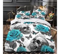 ZAWPPEUIO 3D Printed 3 Pcs Bedding Set Room Decor Zipper Ultra Soft SkullRose Quilt Cover Durable Easy Care for Adults,Teenagers,Boys GothicFloral Duvet Cover Single（140x200cm）