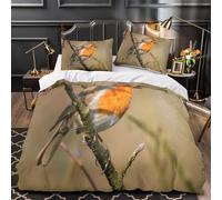ZAWPPEUIO 3D Printed 3-Piece Bedding Set Bed Decor Design Robin Perched Duvet Cover Washable Wrinkle-Resistant for Children,Boys,Women Nature Wildlife Comforter Cover Super king（260x220cm）