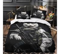 ZAWPPEUIO 3D Printed 3-Piece Bedding Set Bed Decor Hidden Zipper Super White Cat Soldier Comforter Cover Washable Anti-allergic for Teens,Boys,Women military Themed Quilt Cover Single（135x200cm）